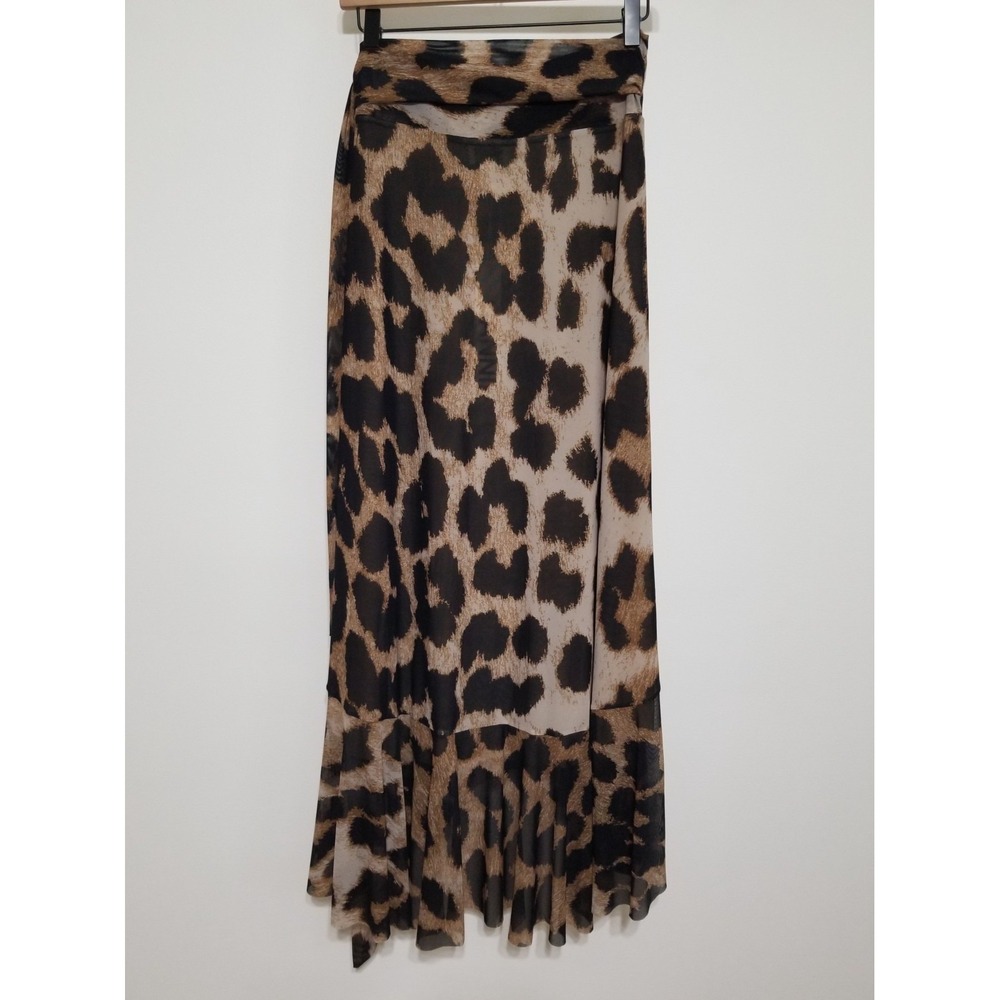 GANNI Leopard Print Mesh Ruffled Wrap Midi Skirt Brown EU 38 US 6 $245 - Picture 10 of 16